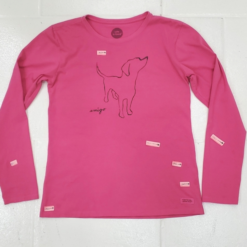Life is Good long sleeve t-shirt women's large pink amingo dog outline graphic - Picture 10 of 15